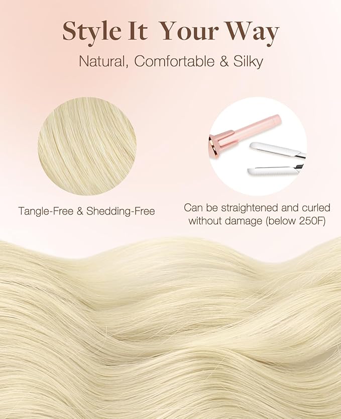 GOO GOO Invisi Edge Tape in Hair Extensions Human Hair, 60A Platinum Blonde 20pcs 18inch 50g, Virgin Remy Hair, Seamless Injected Tape, Natural Look