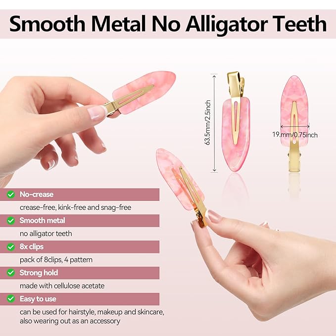8 Pcs No bend Hair Clips No Crease Makeup Duckbill Clip No Dent Creaseless Flat Alligator Hair Barrettes for Salon Hairstyle Women Girls Accessories Cellulose Acetate(Leopard)