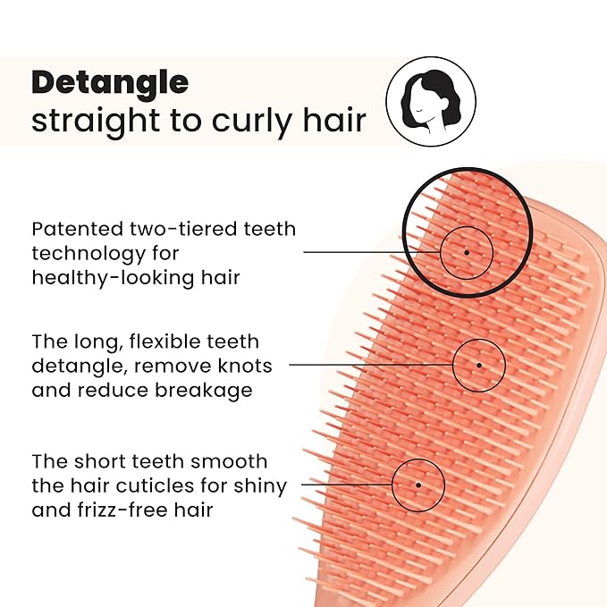 Tangle Teezer Ultimate Detangler Brush for Wet & Dry Hair, Eliminates Knots & Reduces Breakage for All Hair Types, Amazon Exclusive Apricot
