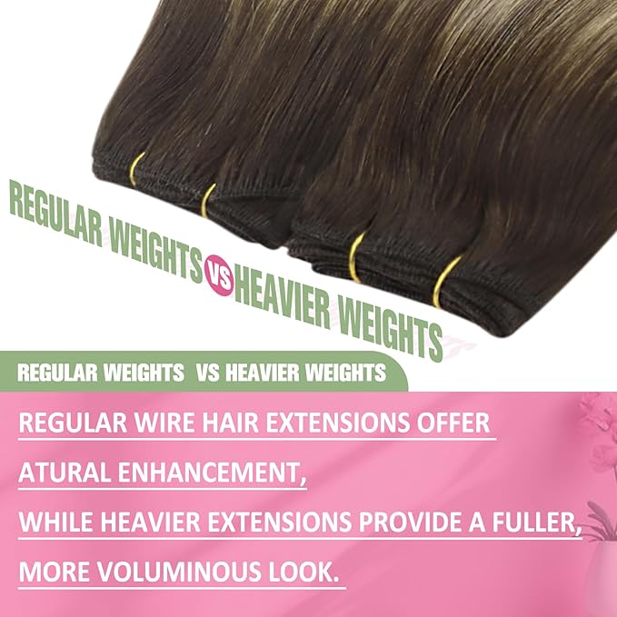 YoungSee 130G Wire Human Hair Extensions Brown Balayage Invisible Wire Hair Extensions Ombre Dark Brown with Ash Blonde Thick Human Hair Fish Line Extensions for Women 20Inch