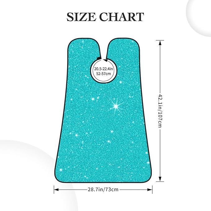 Stretchable Beard Cape, Non-Stick Hair Catcher for Trimming, Waterproof Grooming Apron, Teal Blue Glitter Sparkle Texture