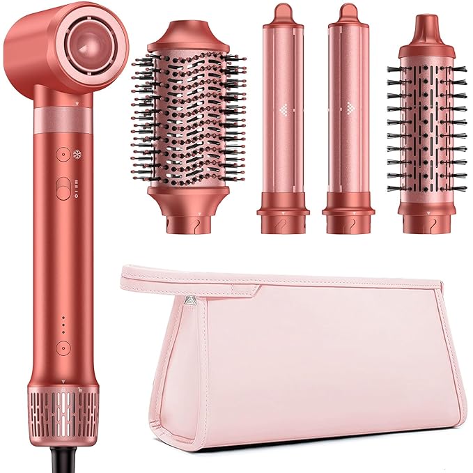 5 in 1 Hot Air Styler & Hair Styler- High-Speed Hair Dryer Brush, Fast Drying Blow Dryer Brush No Heat Damage Multi-Styler Auto Wrap Curlers for Volumizing Curl Straighten Frizz-Free with Travel Bag