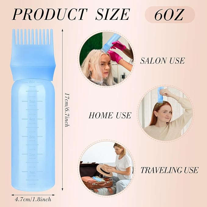 Pimoys Hair Oil Applicator Bottle for Scalp, Root Comb Applicator Bottles Hair Dye Squeeze Bottle Hair Coloring Tools (Blue)