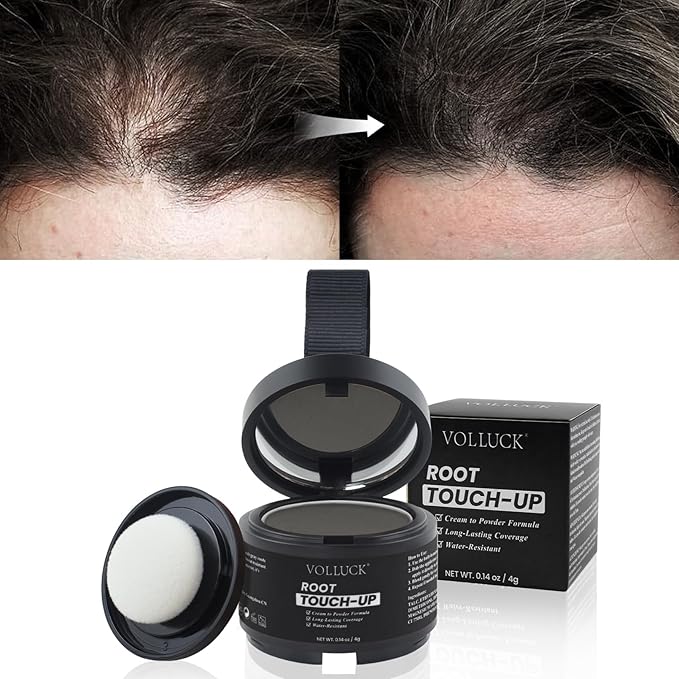 VOLLUCK Hairline Powder Instantly, Root Touch up Powder Hair Color Upgraded, Grey Root Cover up Conceals Hair Loss, Hairline Shadow for Women & Men for Thinning Hair Natural, Sweatproof (Dark Brown)