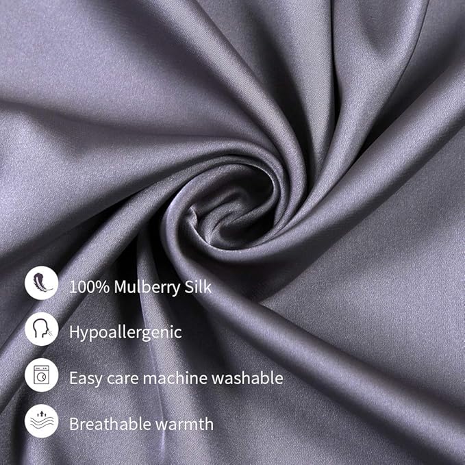 100% Mulberry Silk Pillowcases Set of 2 for Hair and Skin and Super Soft and Breathable King Size Nature Silk Pillowcases (King, Gray)