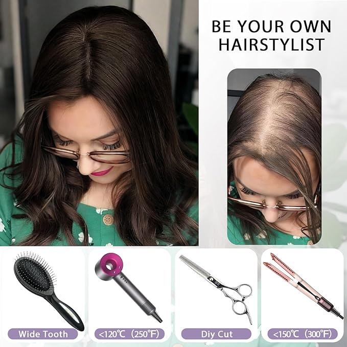 Hair Toppers for Women Real Human Hair, 3x5 Inch Injected Silk Base No Bangs 14 Inch Length 130% Density Hairpieces #1C Natural Black (Subtle Red Undertones in Sunlight)