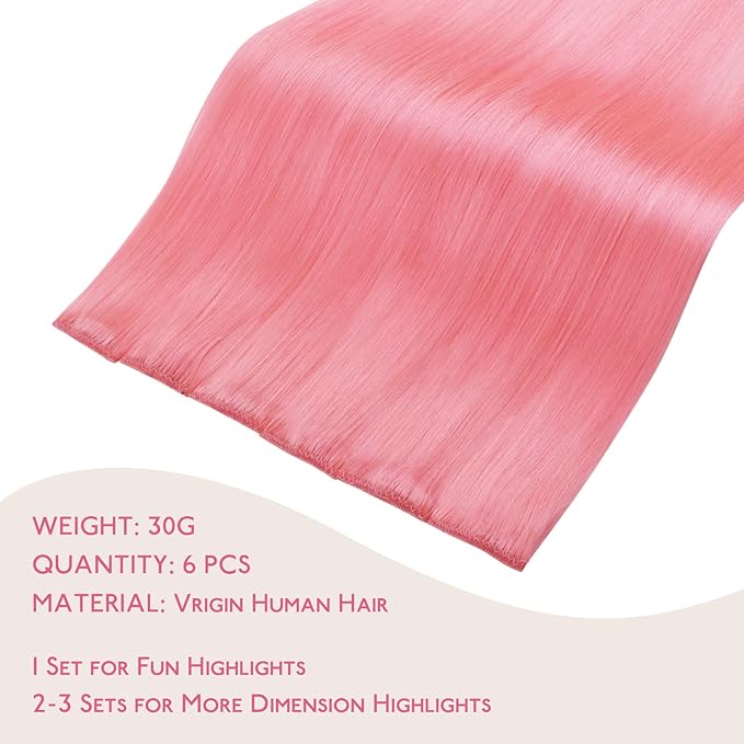 WENNALIFE Peach Pink Clip in Hair Extensions Real Human Hair 35g 6pcs 20 Inch Colored Hair Extensions for Kids Women Colorful Hair Pieces Pop-up Style Straight Extensiones De Cabello Humano Con Clip