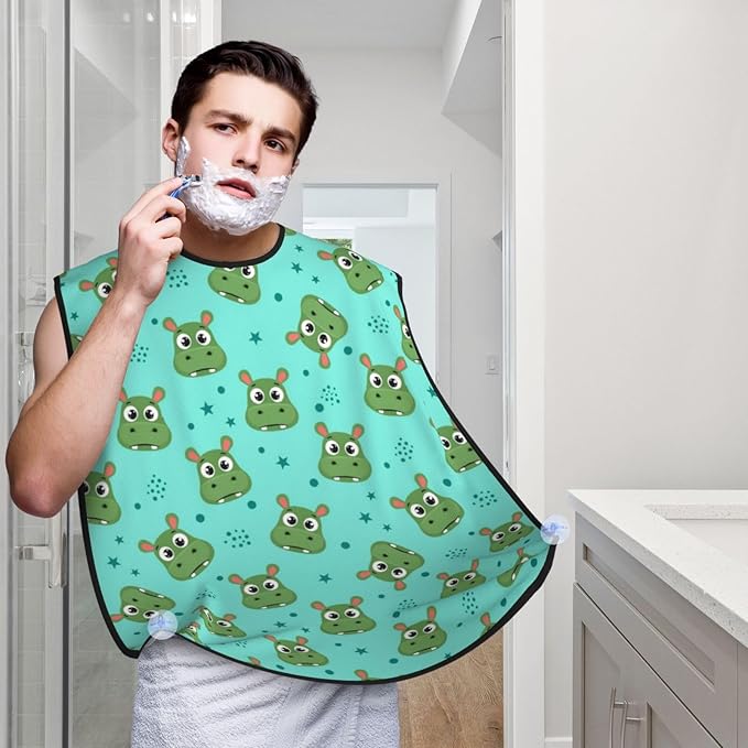 Non-Stick Beard Bib for Shaving, Cute Cartoon Hippo Shave Bib, Waterproof Hair Catcher with Suction Cups, Grooming Apron Men Husband