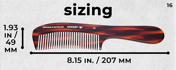 #16 Handmade Wide Tooth Rake Comb Tortoise Havana Acetate Large Handle Thick Coarse Curly Hair Detangling Parting Grooming Teasing Hair Styling Hairdresser Barber Hairdressing Wet Dry Pocket