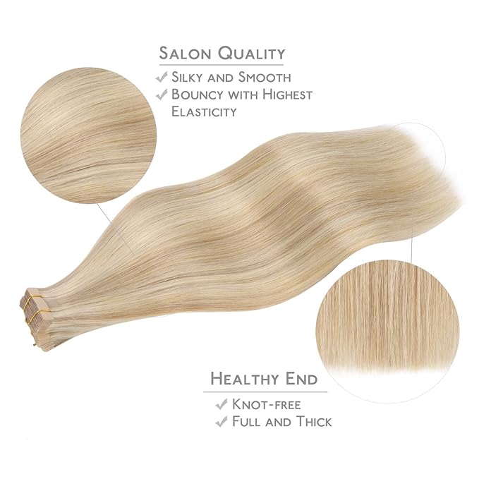 WENNALIFE Tape in Hair Extensions Human Hair, 20pcs 50g 14 inch Dirty Blonde Highlighted Bleach Blonde Remy Hair Extensions Straight Human Hair Tape in Extensions Skin Weft Extensions Hair