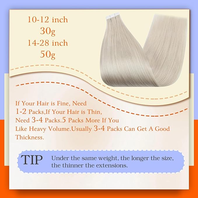 Full Shine Human Hair Extensions Tape in 16Inch Invisible Remy Tape in Hair Extensions Double Sided Adhesive Color 1000 Blonde Silky Straight Real Human Hair Tape ins Human Hair 50G 20Pcs for Wedding