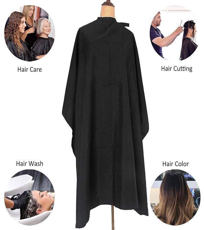 Salon Barber Hairdressing Capes with Snaps Hair Cutting Cape Hair Stylist for Women Men Adults Kids Black Waterproof (10PCS)