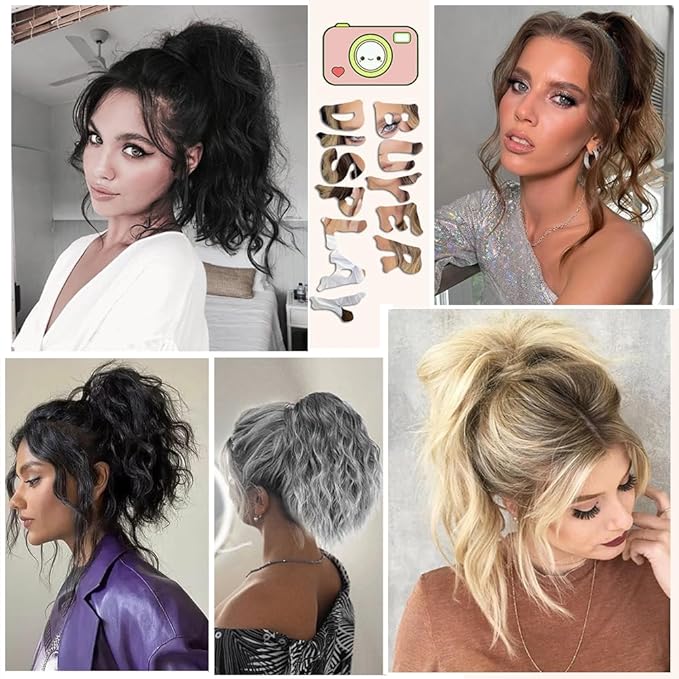 Ponytail Extension-12 Inch Drawstring Ponytail Hair Extensions for Women Synthetic Curly Wavy Fake Pony Tails Hair Pieces for Daily Party Use (Golden Blonde)