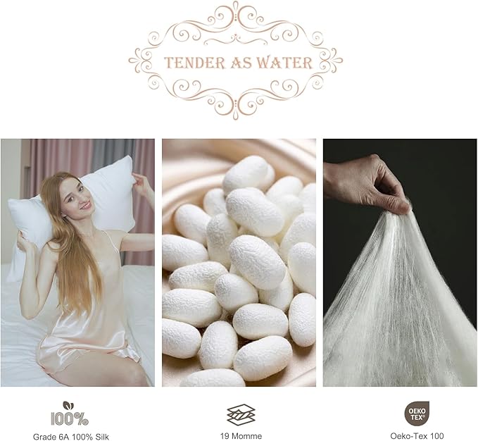 100% Mulberry Silk Pillowcase 2 Pack,King Size Silk Pillow Cases for Hair and Skin,Silky Smooth Bed Pillow Cover with Hidden Zipper,Natural Silk Pillow Case Set of 2 (White, King 20X36)