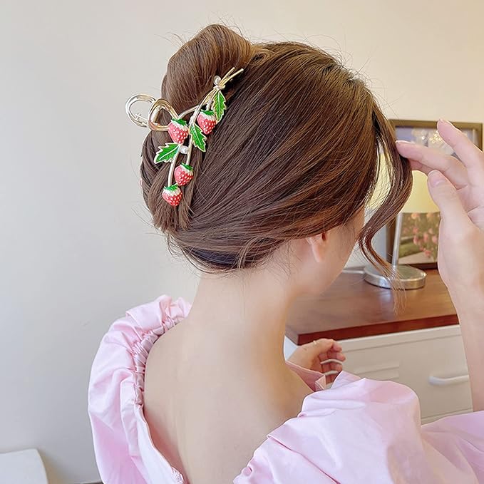 Hair Clip 2Pcs Cute Strawberry Metal Hair Claw Strong Non Slip Hold Hair Jaw Pink Acetate Hair Clips Accessories for Women and Teens Fashion Hair Supplies