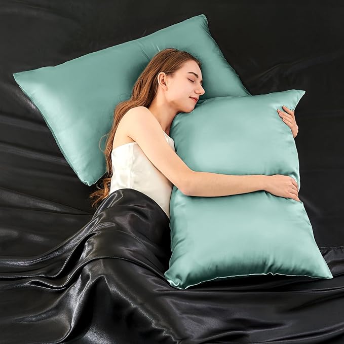 INFIIXSO Silk Pillow Cases 2 Pack Standard Size, Ultra Smooth & Soft Mulberry Silk Pillow Case for Hair and Skin, Breathable Cooling Silk Pillowcase with Hidden Zipper (ICY Morn, 20x26 Inches)