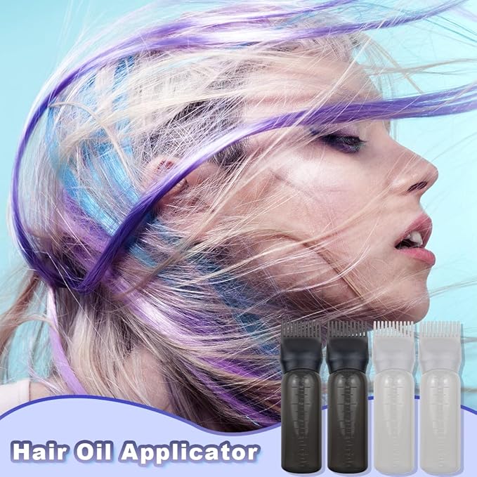4 Pack Root Comb Applicator Bottle, Hair Oil Applicator, Oil Comb Applicator Bottle for Hair Dye Shampoos Hair Salons (Black+White)