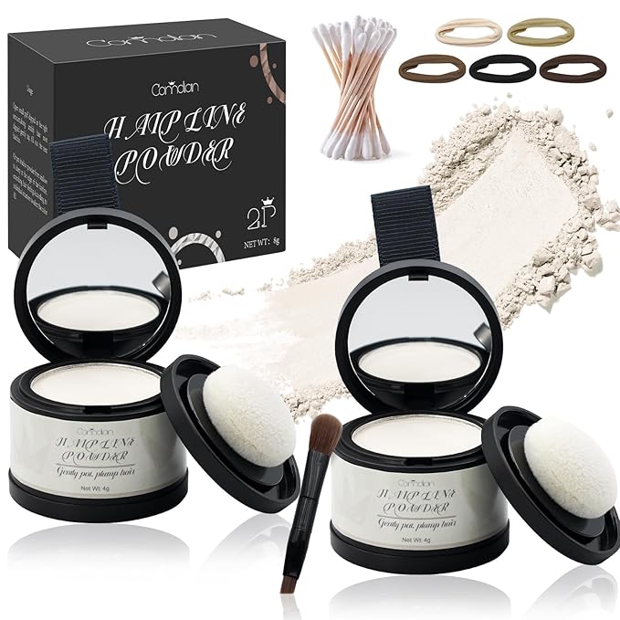 2 Pack Hairline Powder for Women and Men, Used to Root Touch Up Hair Color, Thinning and Gray Hair Coverage and Bald Spots Coverage, White