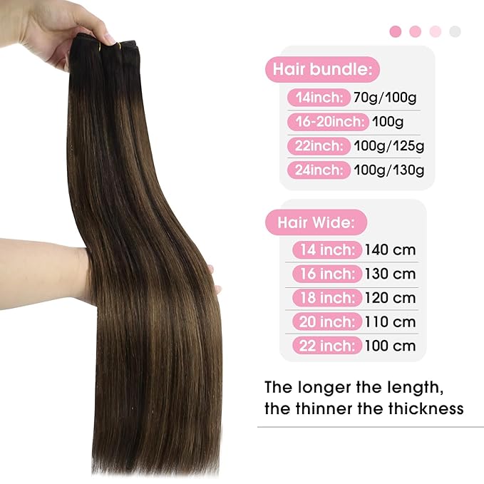 YoungSee 125g Weft Hair Extensions Brown Balayage Sew in Hair Extensions Balayage Medium Brown Mix Dark Sew in Hair Extension Real Human Hair for Women 22 Inch