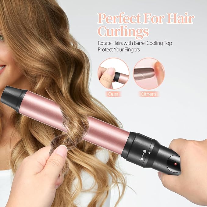 Curling Iron Wand, 3 in 1 Curling Wand Set with Ceramic Barrel for Long/Medium Hair, 0.35"-1.25" Interchangeable Hair Curler Wand, Dual Voltage, Includes Glove & Clips