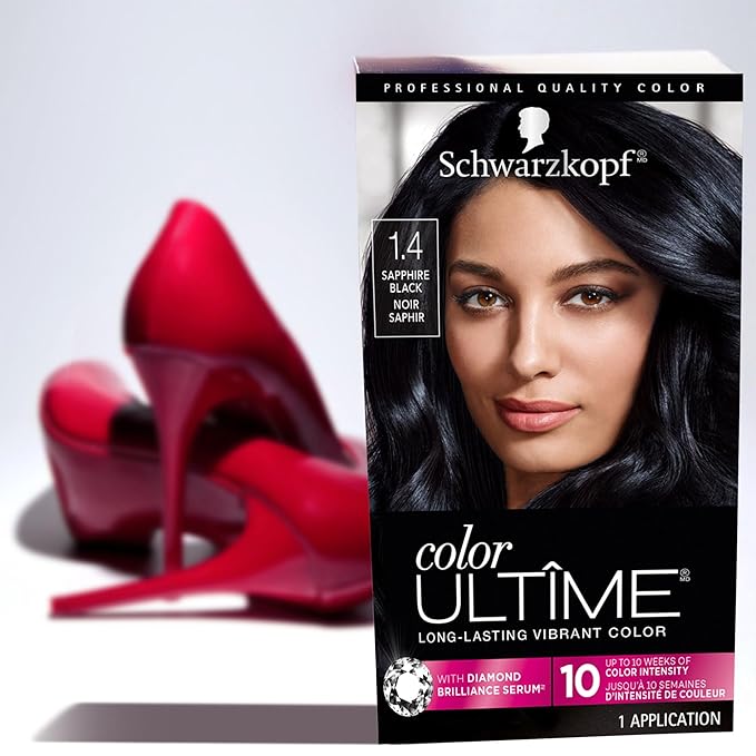 Schwarzkopf Color Ultime 1.4 Sapphire Black Hair Dye, Permanent Intense Black with Diamond Brilliance, Fade-Resistant, Covers Grays, All Hair Textures