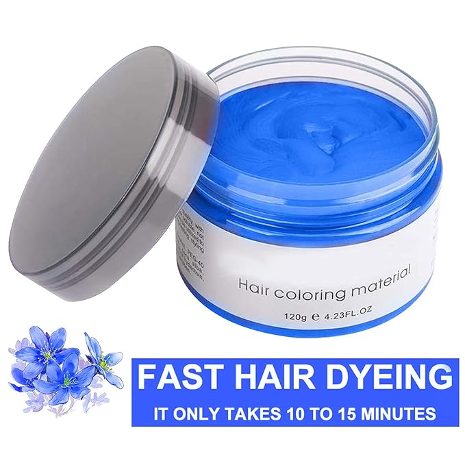 Blue Hair Spray Hair Color Wax 4.23 Ounces, Natural Disposable Hair Wax Color Spray, Kids Women Temporary Hair Color Dye Wax Clays Pomades for Christmas Parties, Role Playing, Cosplay, Halloween(Blue)