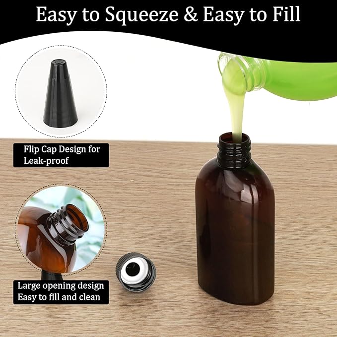 Cosywell Paint Bottles 10Pack 100ml/3.4oz Empty Squeeze Bottles Leak-Proof Refillable Plastic Hair Color Applicator Bottle Paint Storage Containers for Paint Art Crafts Shampoo Liquids(Brown)