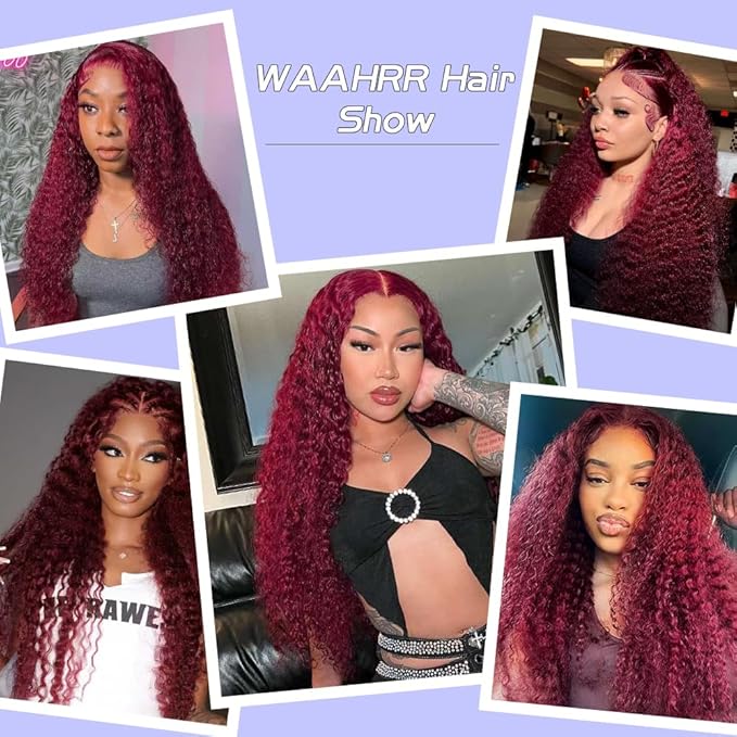 34 Inch Burgundy Wig Human Hair 13x6 Deep Wave Lace Front Wigs Pre Plucked 99j Burgundy HD Lace Front Wigs 200 Density Red Frontal Glueless Wig with Baby Hair for Women