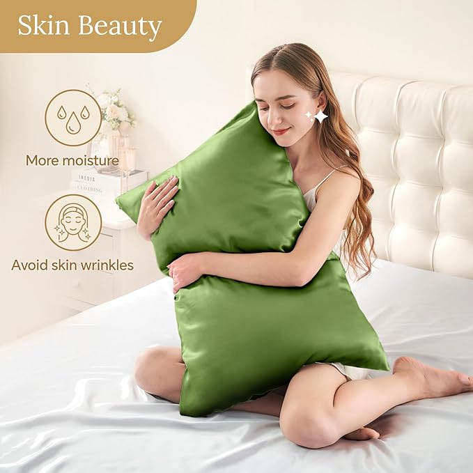 INFIIXSO Silk Pillow Cases 2 Pack Standard Size, Ultra Smooth & Soft Mulberry Silk Pillow Case for Hair and Skin, Breathable Cooling Silk Pillowcase with Hidden Zipper (Cedar Green, 20x26 Inches)