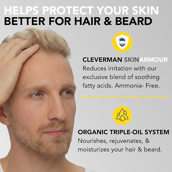 CLEVERMAN Lightest Blond Hair & Beard Dye for Men, All-in-One Reusable Kit - Men's Color For Natural-Looking Gray Coverage, Professional-Quality and Ammonia-Free
