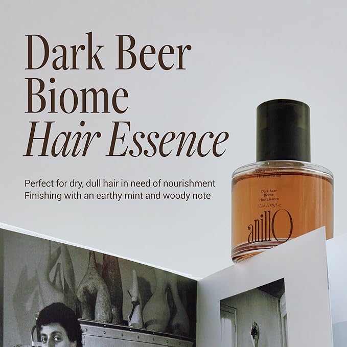 ANILLO Dark Beer Biome Hair Essence - Strengthening & Nourishing Damage Repair Hair Oil Serum with Biotin, Olive Oil, Beer Yeast &10-type Protein Complex - Vegan, Paraben & Silicone Free 1.69 fl oz
