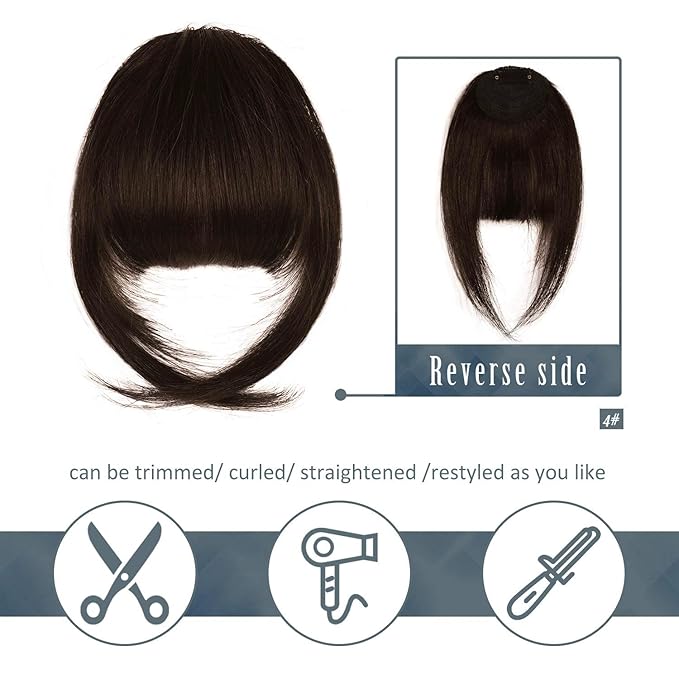BARSDAR Human Hair Clip in Bangs - Real Human Hair Clip in Bangs for Women - Brown French Bangs Hairpieces Fringe with Temples Real Hair Bangs Extensions - Dark Auburn Brown