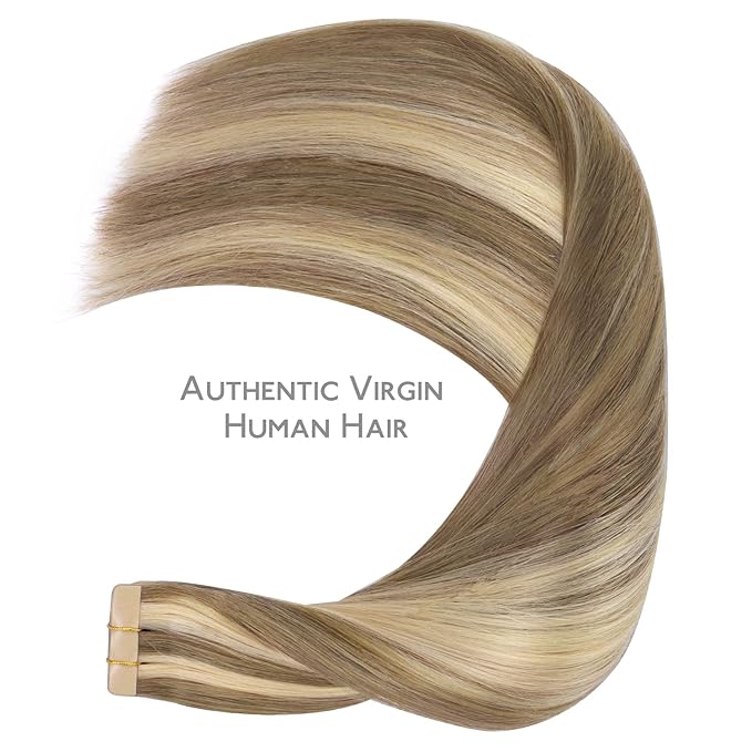 WENNALIFE Tape in Hair Extensions Human Hair, 20pcs 30g 10 inch Ash Brown with Platinum Blonde Highlights Remy Hair Extensions Straight Human Hair Tape in Extensions Skin Weft Tape Extensions