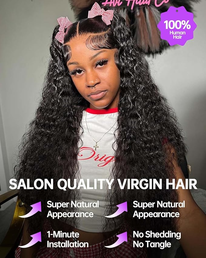 13x6 Deep Wave Lace Front Wigs Human Hair 180% Density Curly Wigs for Black Women 13x6 Wet and Wavy HD Transparent Lace Frontal Wigs Human Hair Pre Plucked with Natural Baby Hair 24inch