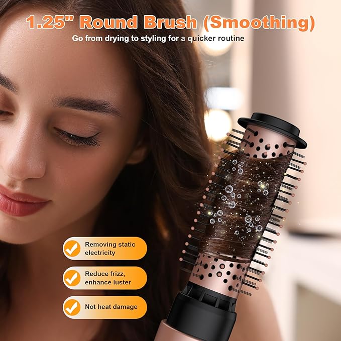 6 in 1 High-Speed Air Wrap Hair Styler,110,000 RPM Professional Hair Dryer Brush Set Fast Drying,No Heat Damage Multi-Styler,Blow Dryer Brush for Curling Straightening Volumizing Styling (Rose Gold)