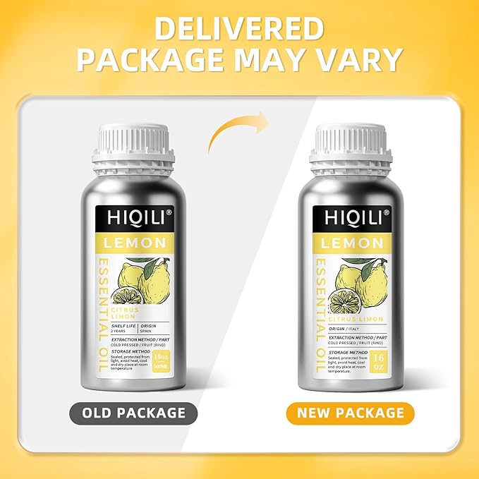 HIQILI Lemon Essential Oil for Cleaning, Degreasing & Household Use, Skin Care, Aromatherapy, Diffuser - 16 Fl Oz