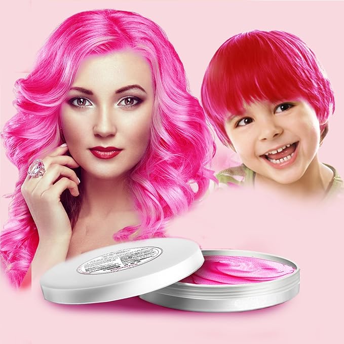 Pink Hair Color Wax Washable, Temporary Hair Color Dye for Kids, Natural Instant Color Wax Hairstyle Cream Hair Pomades for Women & Men Party Cosplay Halloween, Gifts for Teens