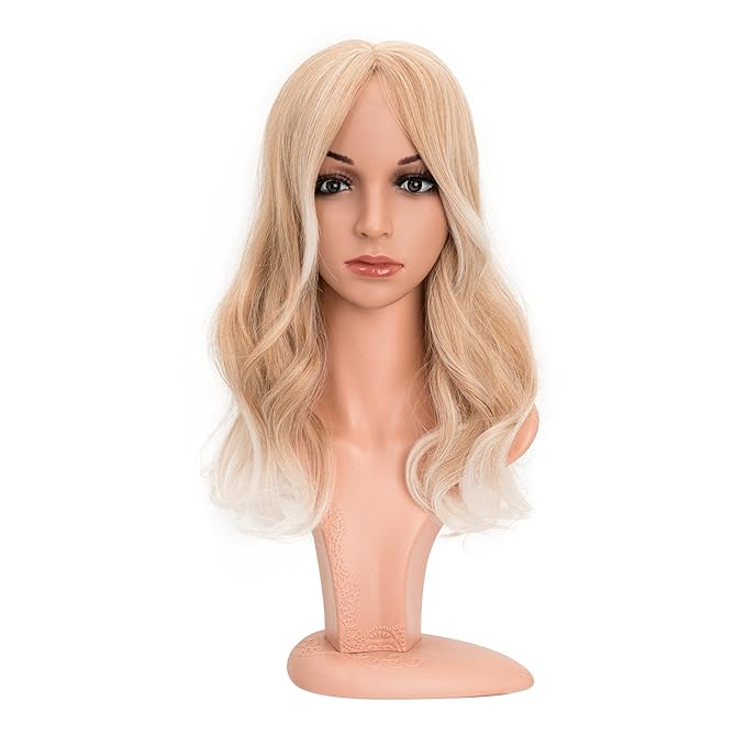 Hairro 18 Inch Long Hair Toppers Wavy with Side Bangs for Women, Clips In Synthetic Hairpieces Capless, for Adding Volume/Birthday/Party/Halloween/Cosplay Dress Up, White Blonde to White