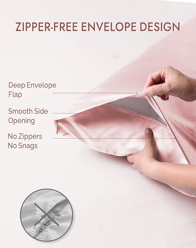 SilkSilky 100% Mulberry Silk Pillowcase - Pure 22 Momme High-Grade 6A Fibers for Hair & Skin, Envelope Closure, Natural, Organic, Breathable & Cooling Pillow Case (Standard, Pink)