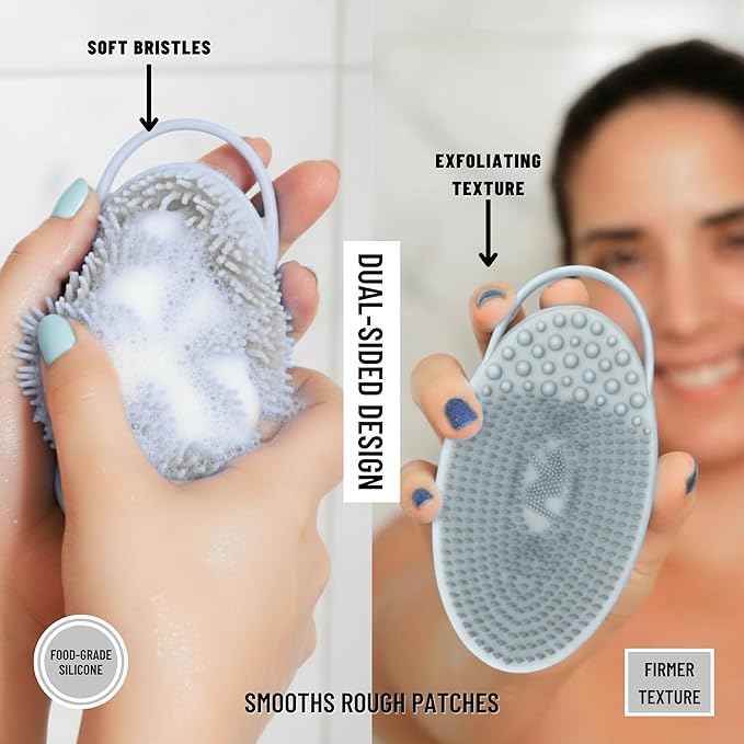 Exfoliating Body Scrubber Silicone - Textured Back Scrubber Shower Brush - Avilana Bath Loofah Alternative Dual Sided - Gentle Smoothing Body Wash Tool Rough Skin - Gift Women Men