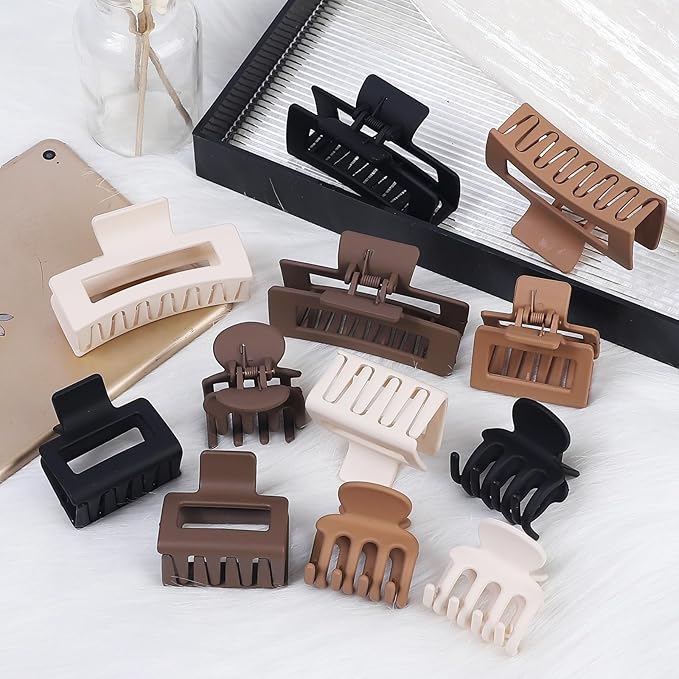 3 Styles Hair Clips for Women Small Medium Big Claw Clips for Thin Thick Hair 12 Pcs Hair Claw Clips Hair Clips Combination Hair Accessories for Women (Brown)