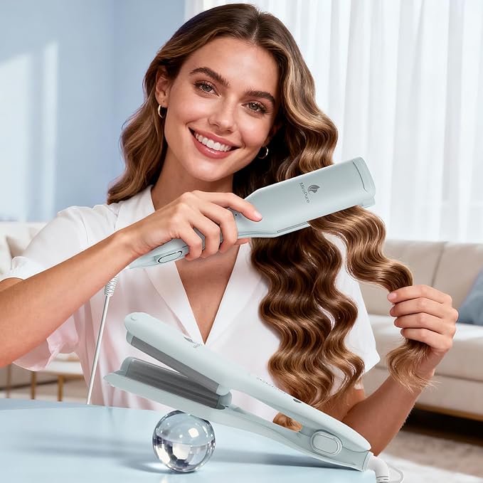 Curling Iron Hair Crimper Waver, MiroPure Waves Curling Wand 1 inch with 30S Fast Heating & PTC Heater, Deep Waver Hair Curler for Women, Dual Voltage, Blue