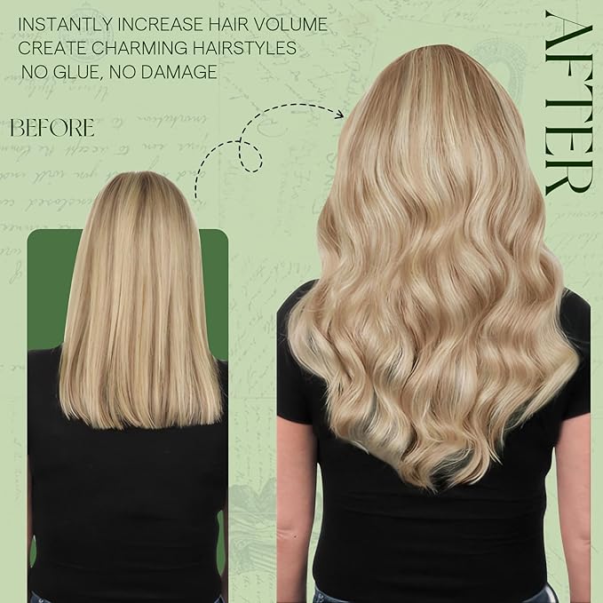 RUNATURE 150g Clip in Hair Extensions Real Human Hair Blonde Highlight 22 Inch Human Hair Extensions Clip Ins Straight Hair Easy to Install #18P60 Ash Blonde Highlight Platinum Blonde