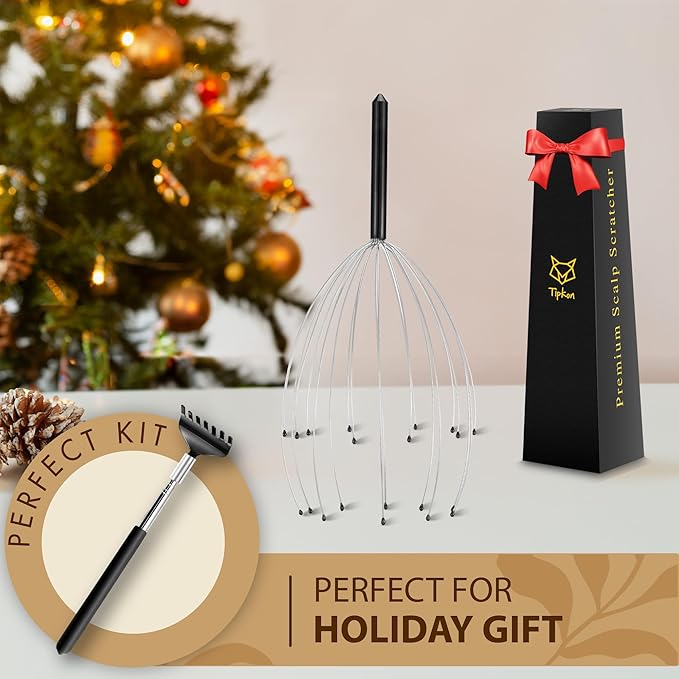Head Massager 20 Fingers Scalp Massager Head Scratcher, Back Massage Back Scratcher, Stocking Stuffers for Scalp and Body Massage (Black)
