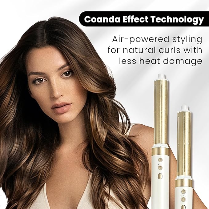 GLAMUP® Dual Voltage 6 in 1 Hot Air Styler, Upgraded Long Barrel, Diffuser, Round Brush, Powerful High Speed Dryer, Tight Grip, Curling Volumizing Gift Set with Bag, Travel Friendly