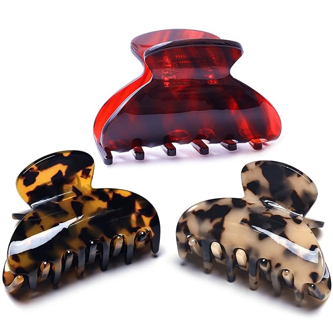 Womens Hair Clips Medium Claw Clips Tortoise Hair Jaw Clips Celluloid Hair Claw Clamps Acetate Hair Clip 3 Pack,Tortoise Shell/Tokyo/Burgundy