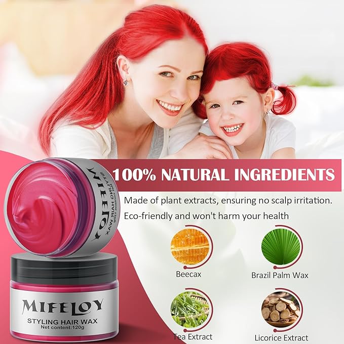 Temporary Red Hair Spray Color Wax 4.23 oz, Instant Natural Hairstyle Cream Dye, Disposable Coloring Mud for Men Women Youth, Washable Styling Pomades, Party Cosplay DIY Halloween