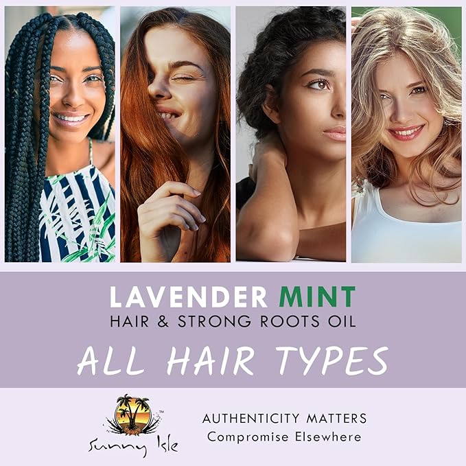 Sunny Isle Lavender Mint Hair and Strong Roots Oil 4oz | Infused with Jamaican Black Castor Oil and Biotin | Strengthen and Nourish Hair Follicles | Dry Scalp, Split Ends | Double Growth Formula
