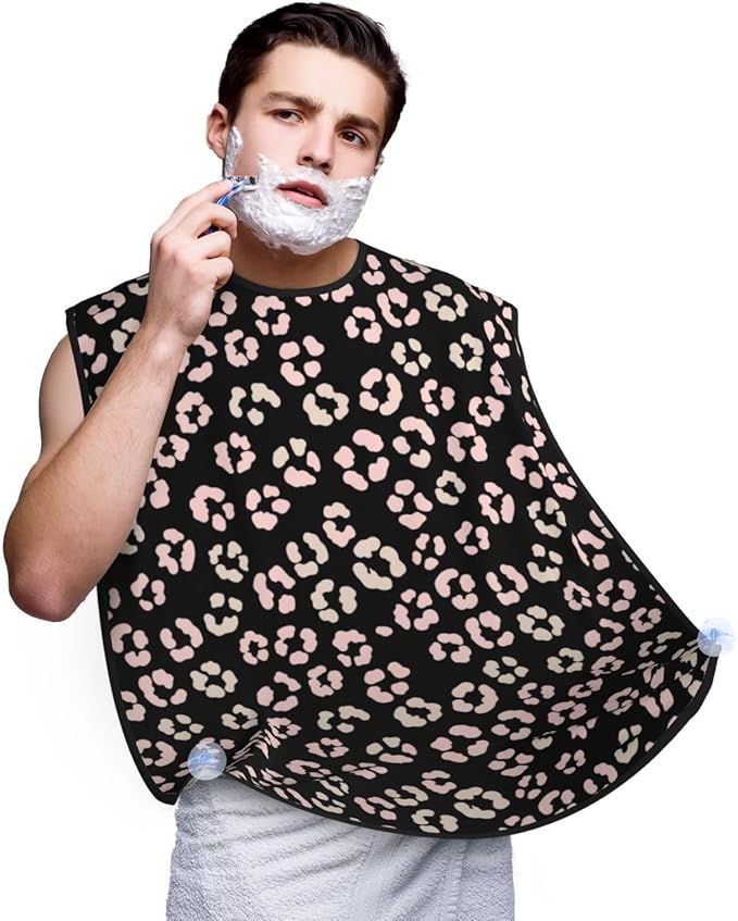 Beard Trimming Hair Catcher, Rose Gold Black Cheetah Skin Wild Animal Leopard Print Shave Bib, Non-Stick Bib Apron Waterproof, Shaving Tool for Men for Husband Father’s Day