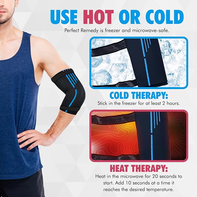 Perfect Remedy Freeze Sleeve - Hot & Cold Arm Ice Pack Wrap Compression - Tennis Elbow Cold Pack Compression for Support in Injuries - Ice Sleeve for Knee, Elbow (Small-Medium)